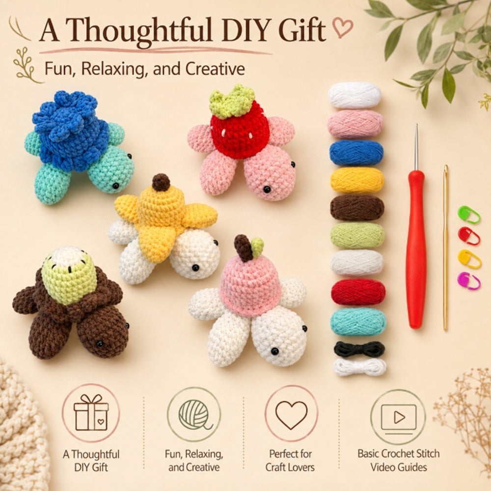 Fruit Turtle Crochet Kit for Beginners, 5 Pack with Video Tutorial – TIKA