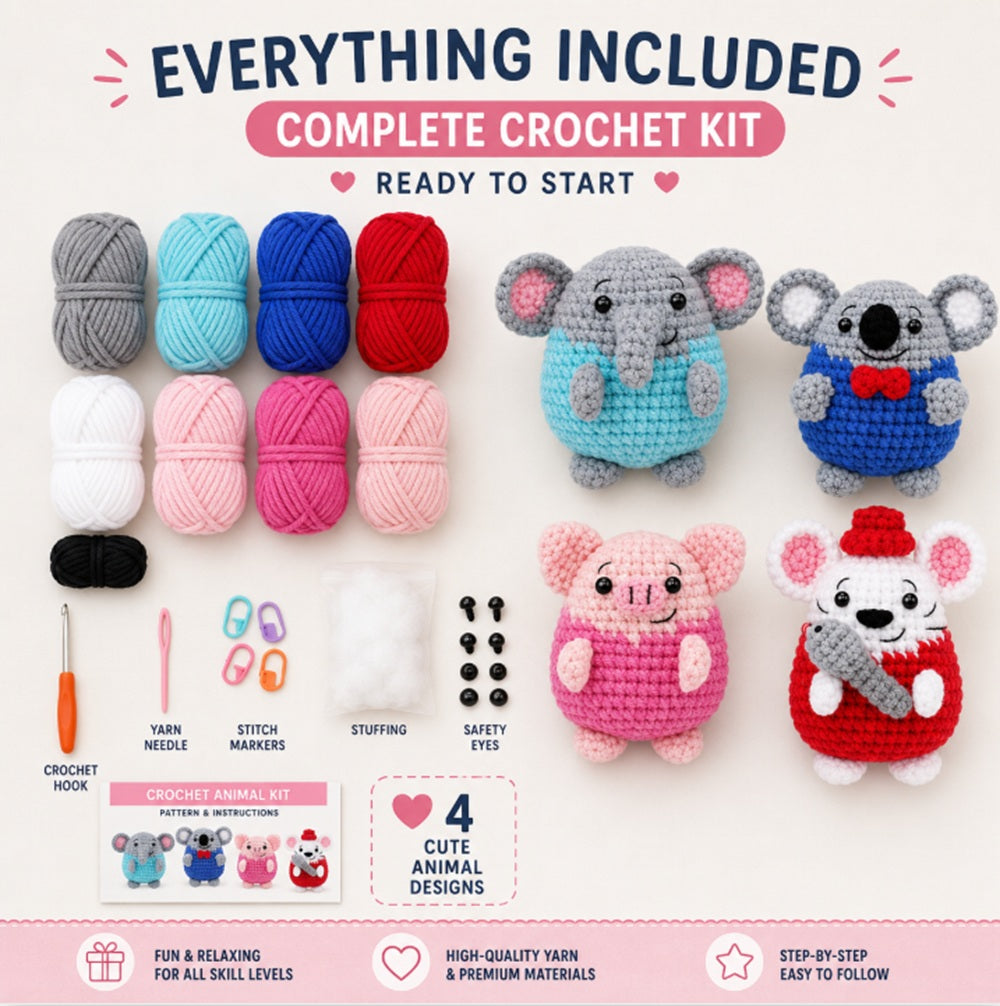 Animal Crochet Kit for Beginners, 4 Pack with Video Tutorials – TIKA