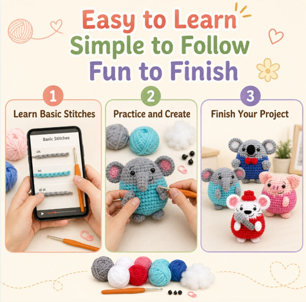 Animal Crochet Kit for Beginners, 4 Pack with Video Tutorials – TIKA