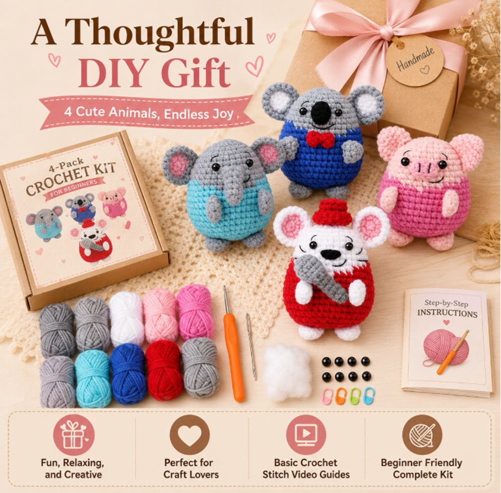 Animal Crochet Kit for Beginners, 4 Pack with Video Tutorials – TIKA
