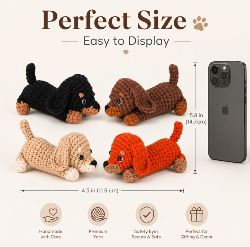 Dachshund Crochet Kit for Beginners, 4 Pack with Video Tutorial – TIKA