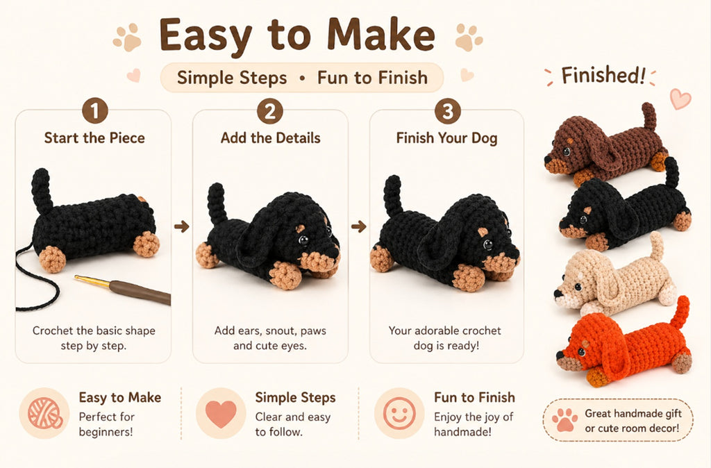 Dachshund Crochet Kit for Beginners, 4 Pack with Video Tutorial – TIKA