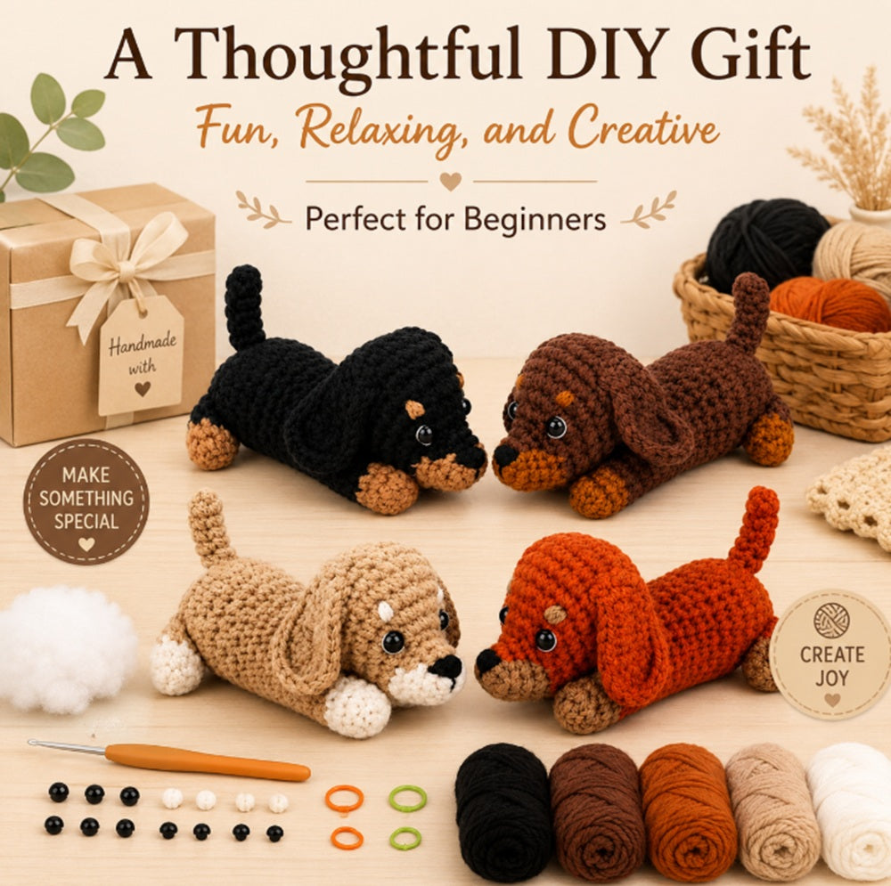 Dachshund Crochet Kit for Beginners, 4 Pack with Video Tutorial – TIKA