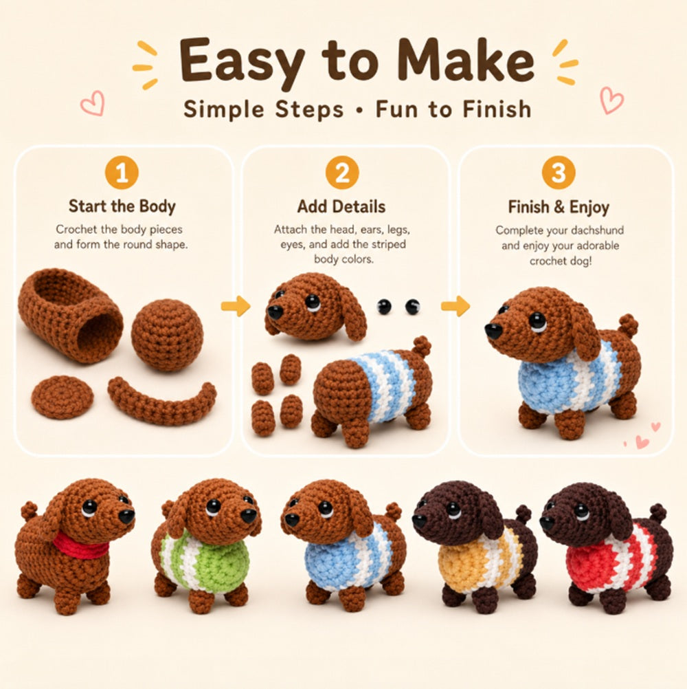 Dachshund Crochet Kit for Beginners, 5 Pack with Video Tutorial – TIKA