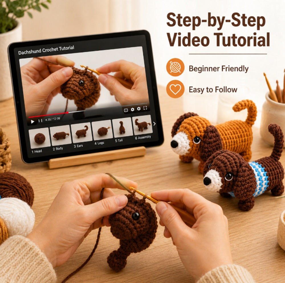 Dachshund Crochet Kit for Beginners, 5 Pack with Video Tutorial – TIKA