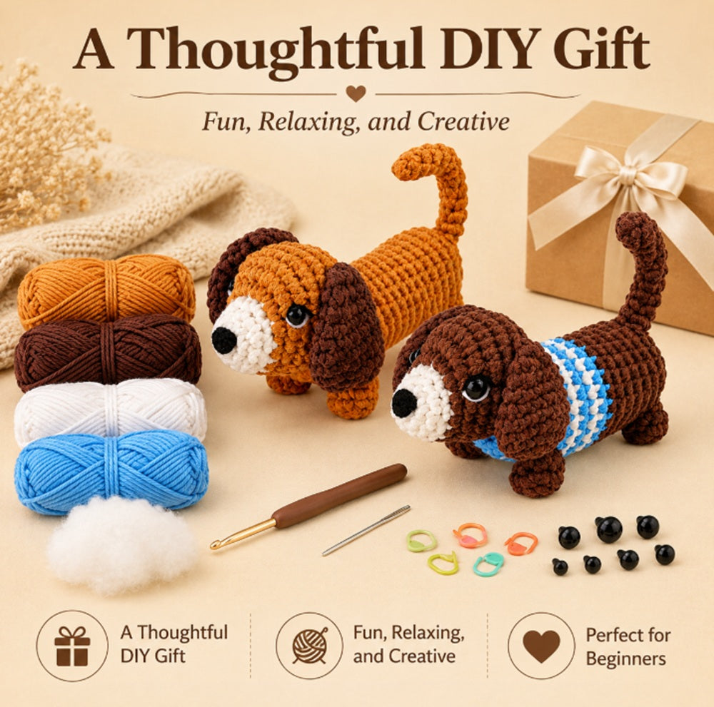 Dachshund Crochet Kit for Beginners, 5 Pack with Video Tutorial – TIKA