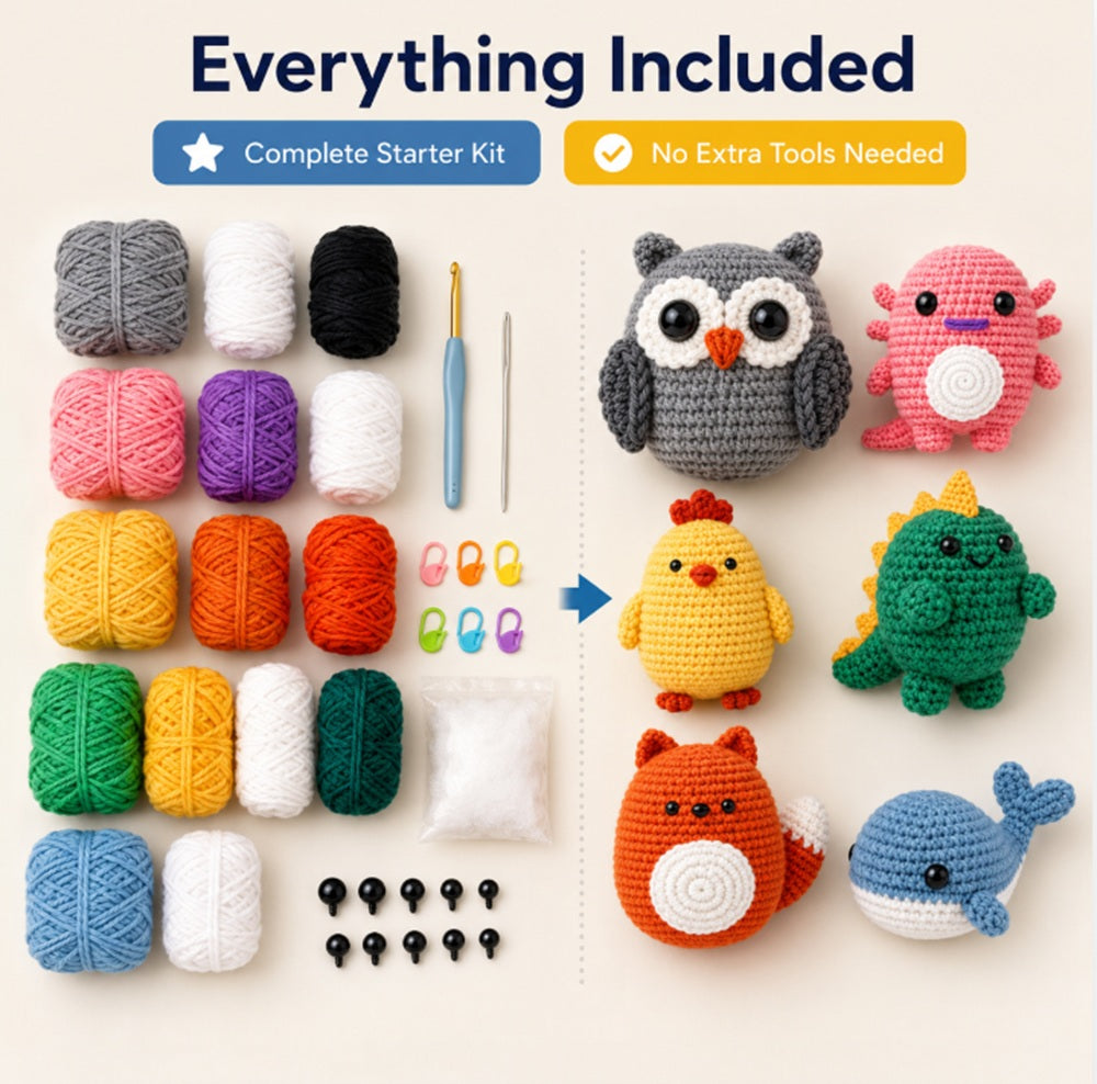 Animal Crochet Kit for Beginners, 6 Pack with Video Tutorial – TIKA
