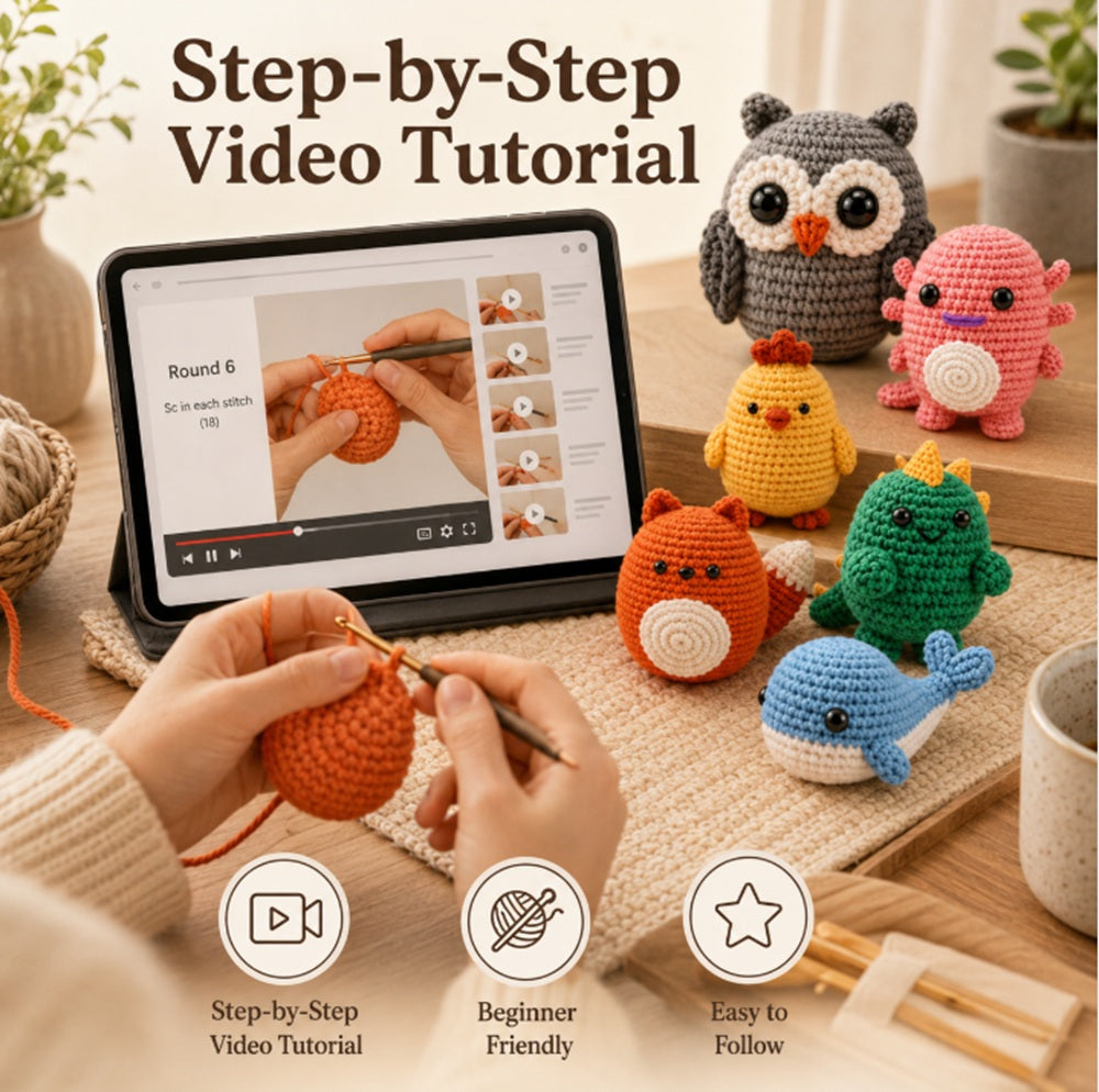 Animal Crochet Kit for Beginners, 6 Pack with Video Tutorial – TIKA