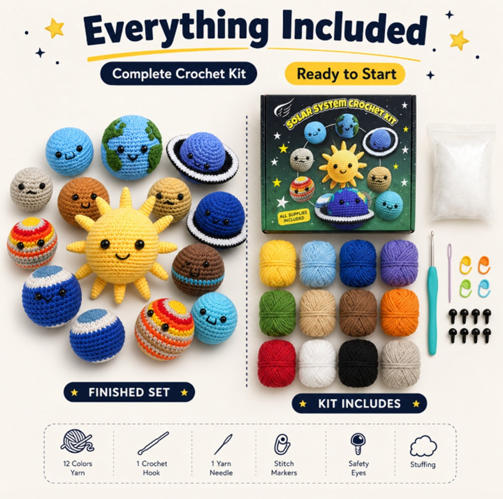 Solar System Crochet Kit for Beginners with Video Tutorials – TIKA