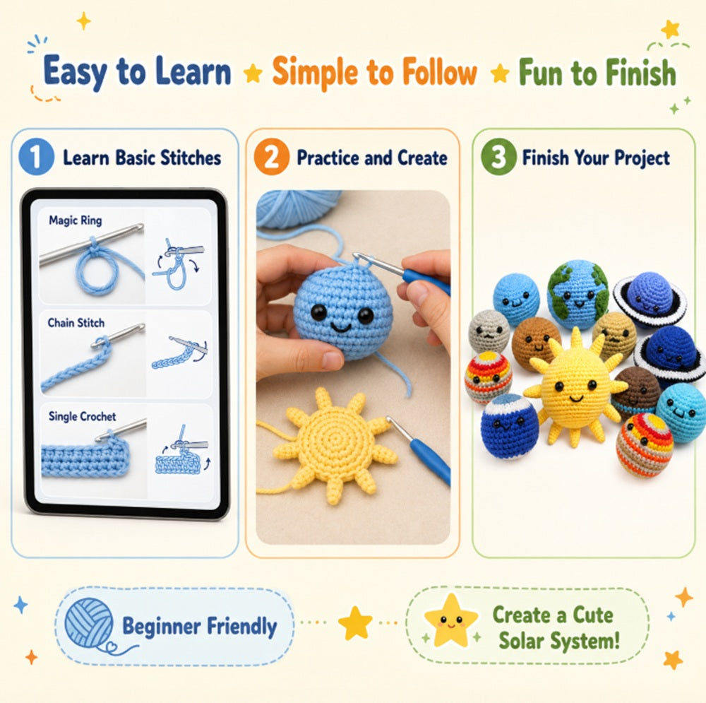 Solar System Crochet Kit for Beginners with Video Tutorials – TIKA