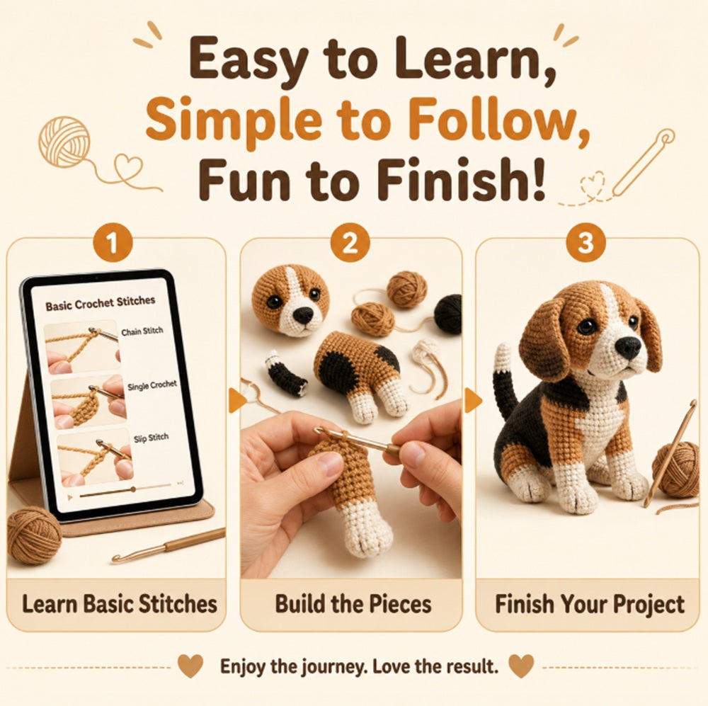 Beagle Dog Crochet Kit for Beginners with Video Tutorials – TIKA