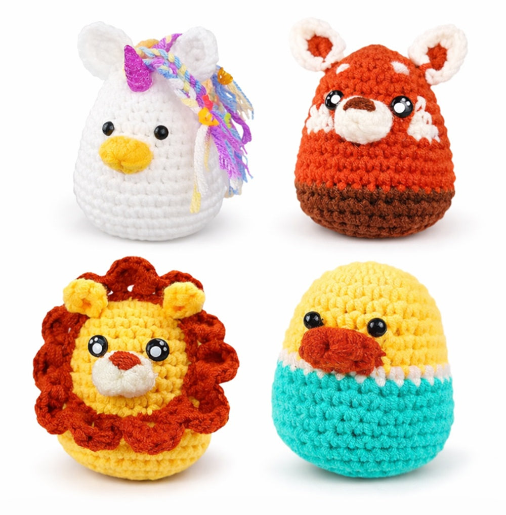 Animal Crochet Kit for Beginners, 4 Pack: Lion, Duck, Unicorn & Deer – TIKA