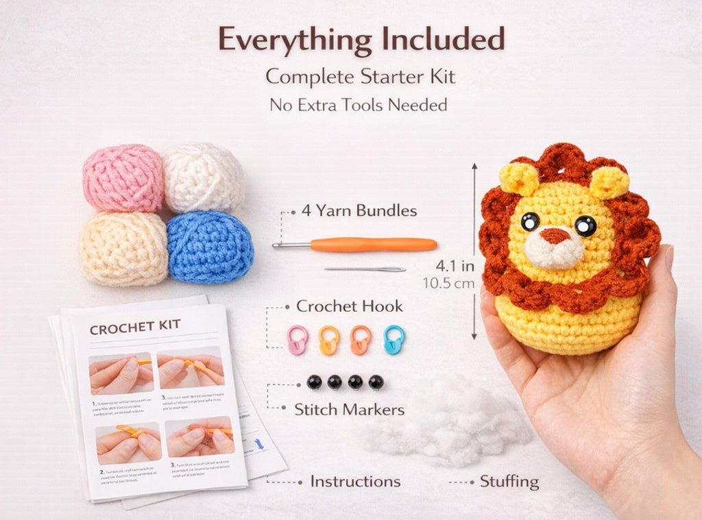 Animal Crochet Kit for Beginners, 4 Pack: Lion, Duck, Unicorn & Deer – TIKA