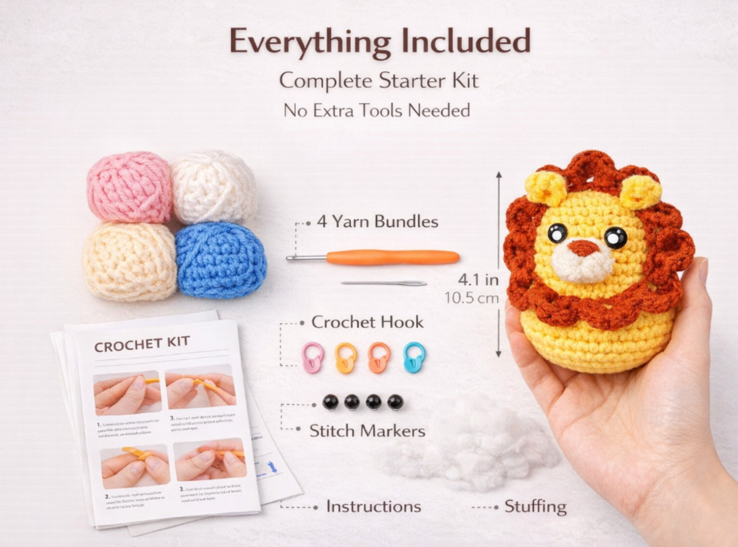 Animal Crochet Kit for Beginners, 4 Pack: Lion, Duck, Unicorn & Deer – TIKA