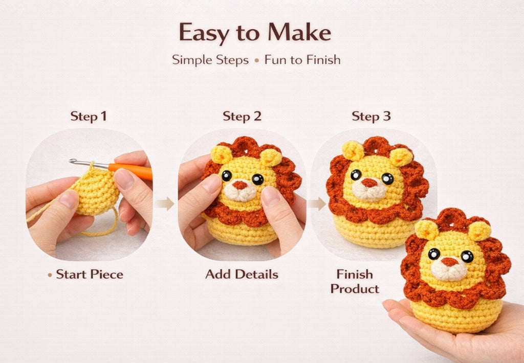 Animal Crochet Kit for Beginners, 4 Pack: Lion, Duck, Unicorn & Deer – TIKA