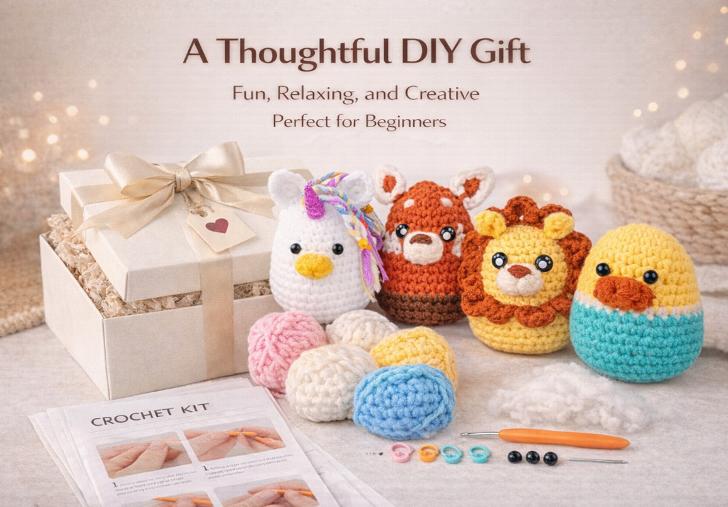 Animal Crochet Kit for Beginners, 4 Pack: Lion, Duck, Unicorn & Deer – TIKA