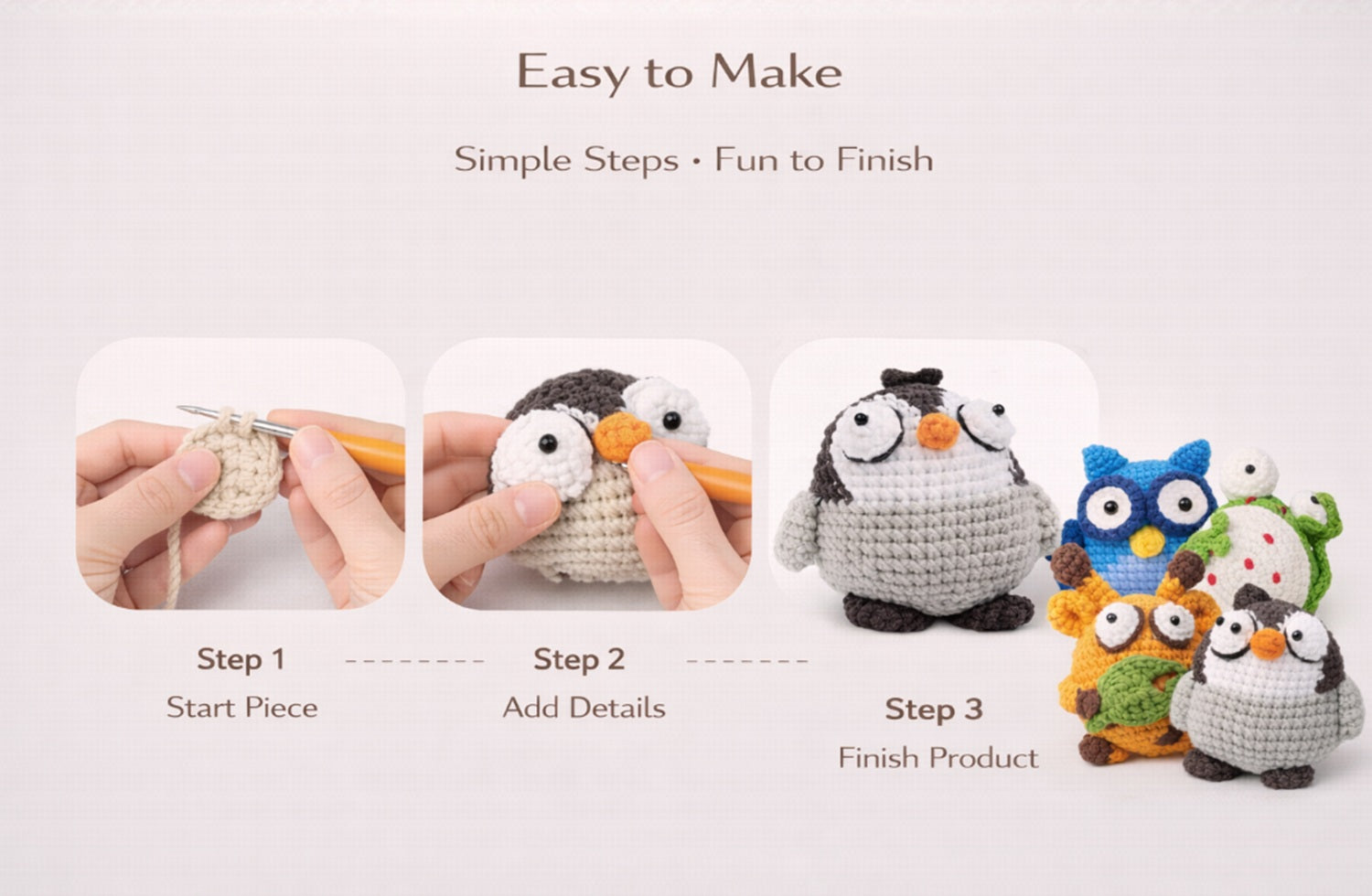 Frog, Owl, Deer & Chick Crochet Kit for Beginners, 4 Pack – TIKA