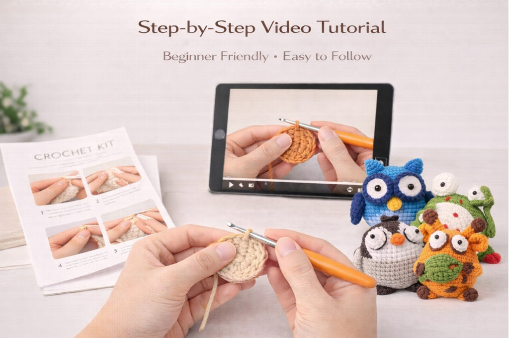 Frog, Owl, Deer & Chick Crochet Kit for Beginners, 4 Pack – TIKA