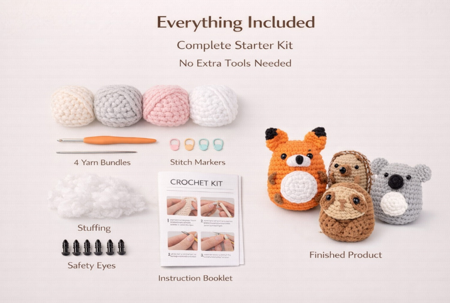 Animal Crochet Kit for Beginners, 4 Pack with Video Tutorial – TIKA