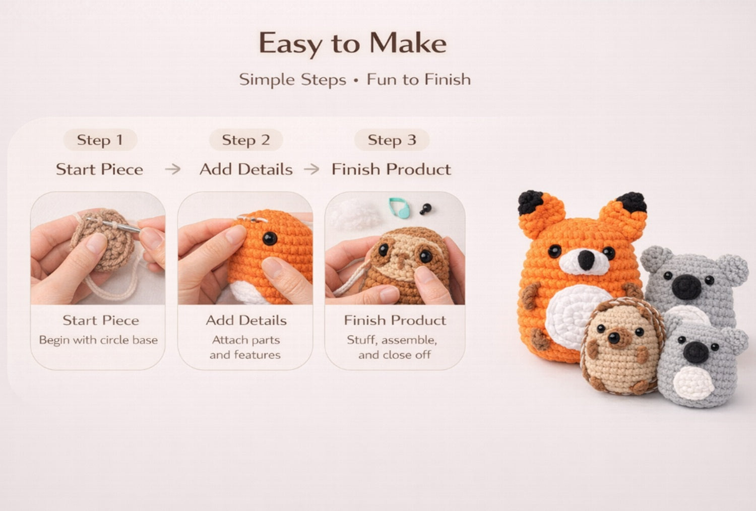 Animal Crochet Kit for Beginners, 4 Pack with Video Tutorial – TIKA