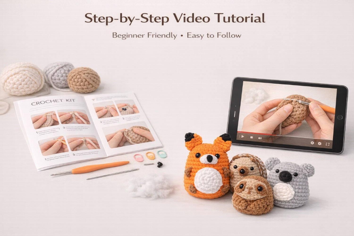 Animal Crochet Kit for Beginners, 4 Pack with Video Tutorial – TIKA