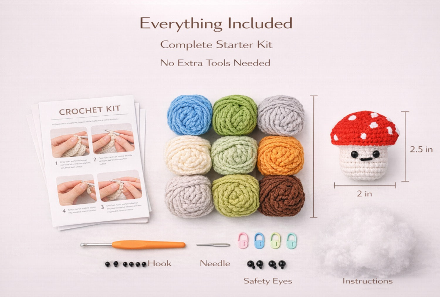 Mushroom Crochet Kit for Beginners, 6 Pack with Video Tutorial – TIKA