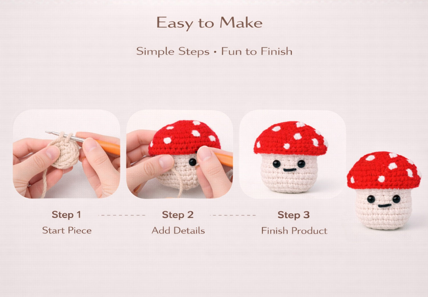 Mushroom Crochet Kit for Beginners, 6 Pack with Video Tutorial – TIKA