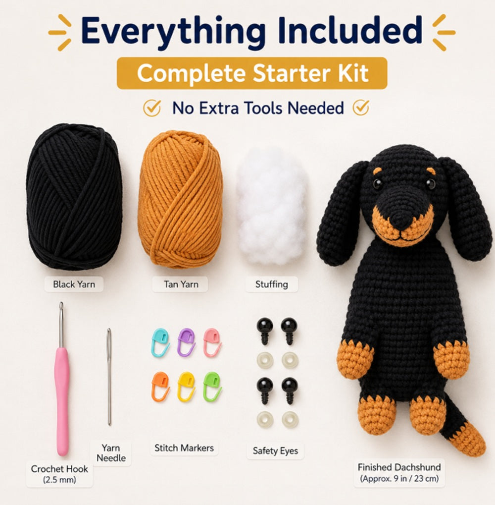 Dachshund Dog Crochet Kit for Beginners with Video Tutorial – TIKA