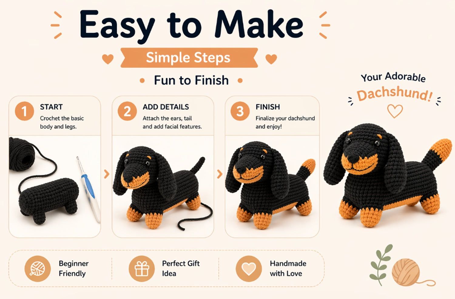Dachshund Dog Crochet Kit for Beginners with Video Tutorial – TIKA