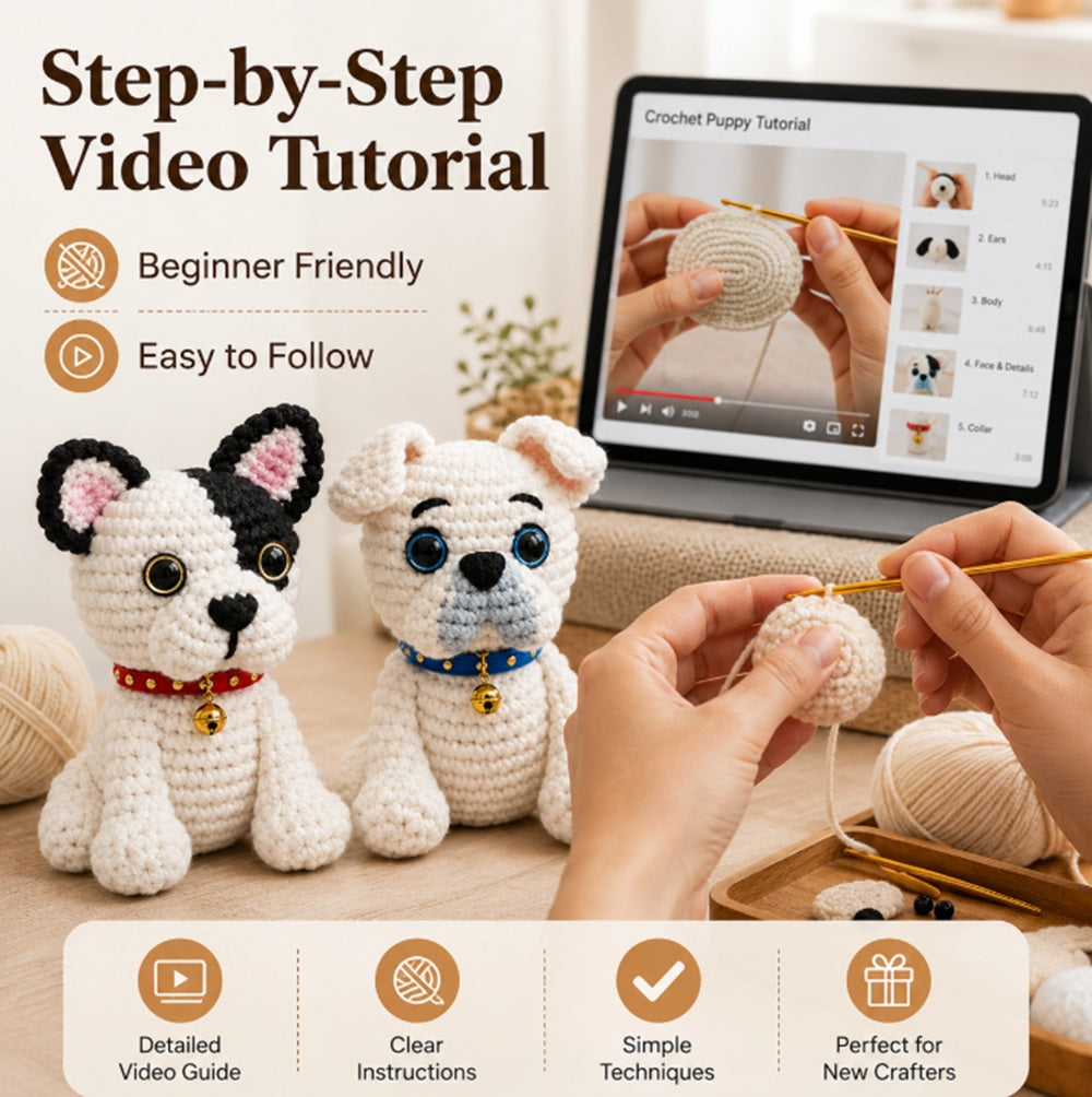 French Bulldog Crochet Kit for Beginners, 2 Pack with Video – TIKA