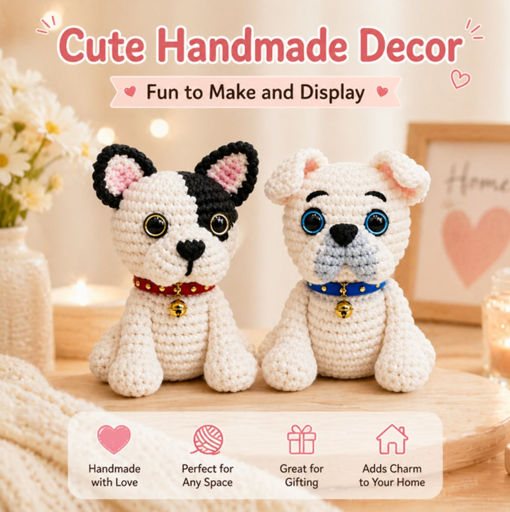 French Bulldog Crochet Kit for Beginners, 2 Pack with Video – TIKA