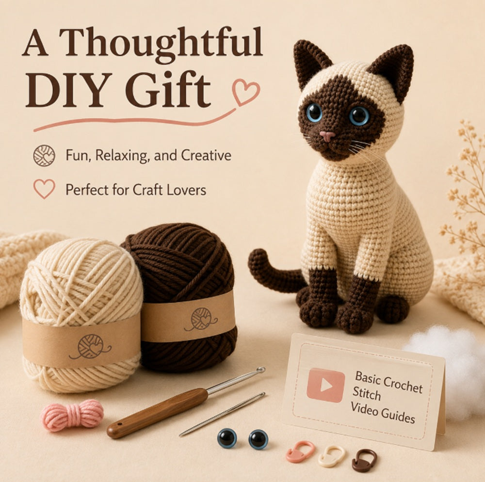 Siamese Cat Crochet Kit for Beginners with Yarn, Hooks & Video Tutorial – TIKA