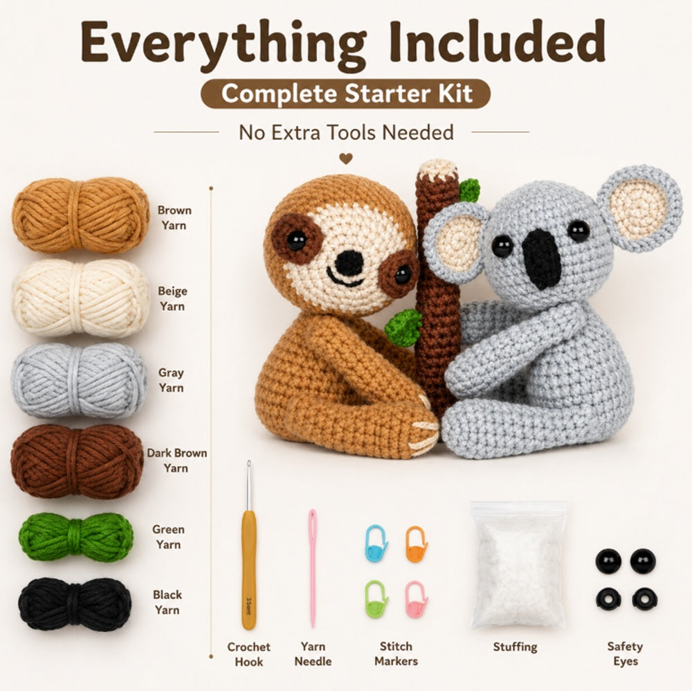 Sloth & Koala Crochet Kit for Beginners with Video Tutorial – TIKA