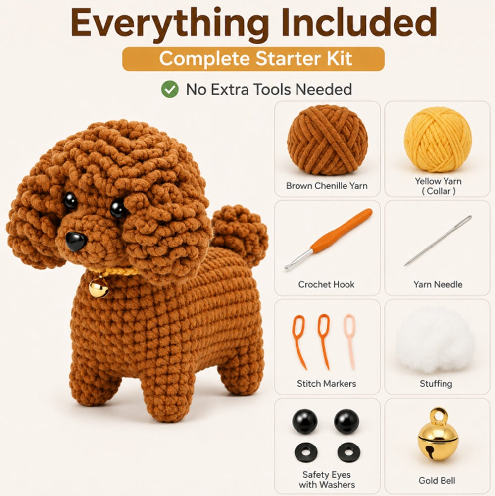Teddy Puppy Crochet Kit for Beginners with Video Tutorial – TIKA