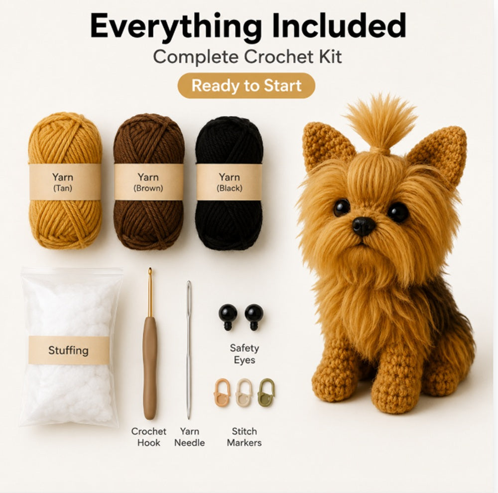 Yorkie Dog Crochet Kit for Beginners, Yorkshire Terrier Amigurumi – TIKA