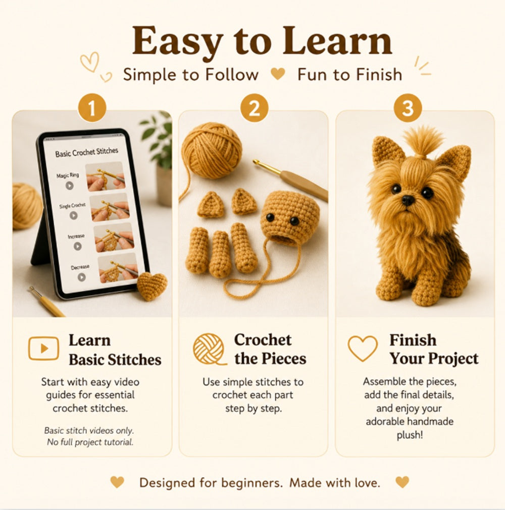 Yorkie Dog Crochet Kit for Beginners, Yorkshire Terrier Amigurumi – TIKA