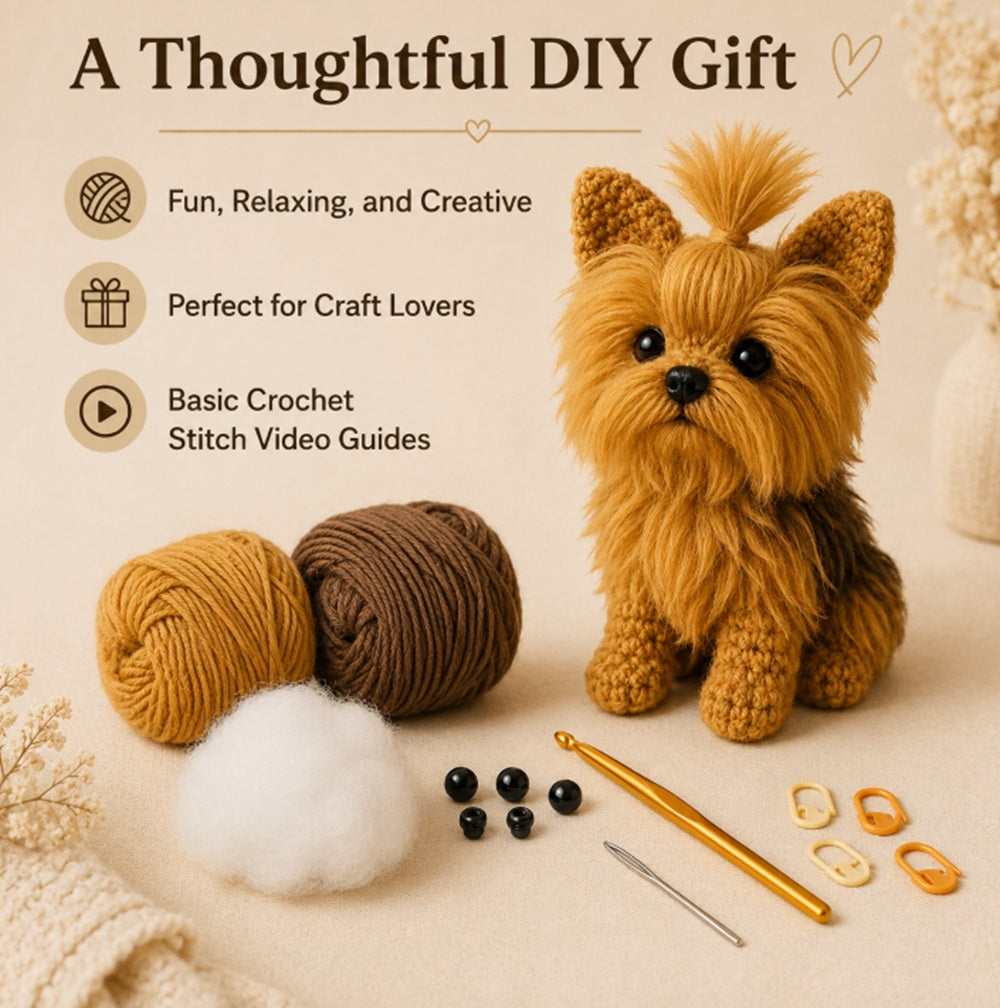 Yorkie Dog Crochet Kit for Beginners, Yorkshire Terrier Amigurumi – TIKA