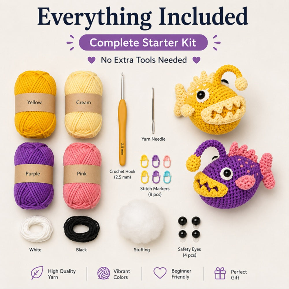 Anglerfish Crochet Kit for Beginners, 2 Pack with Video Tutorial – TIKA