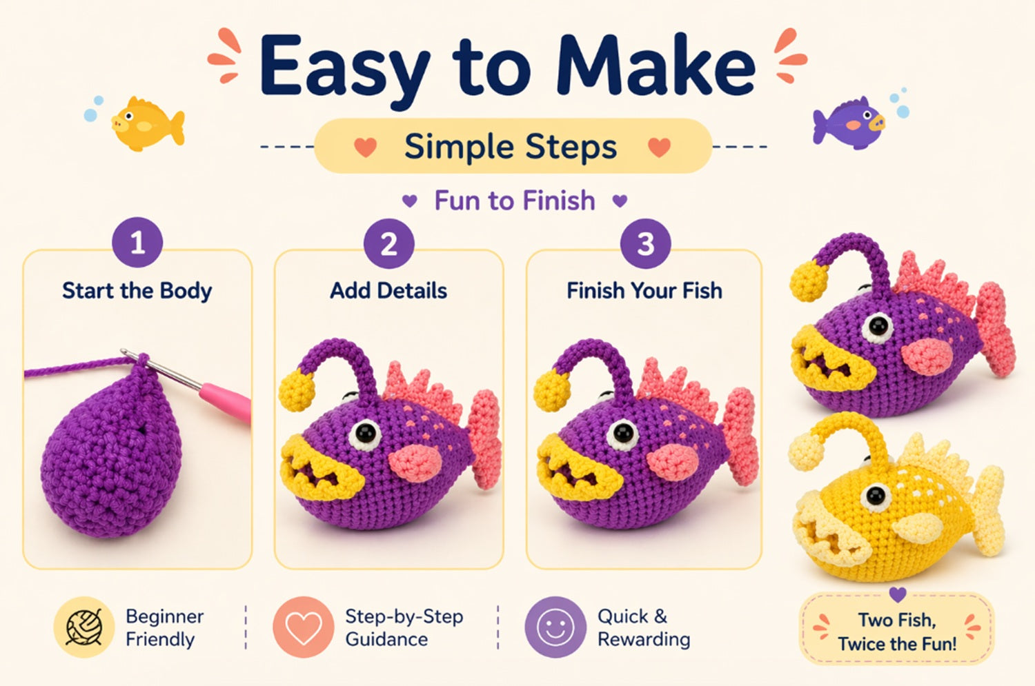 Anglerfish Crochet Kit for Beginners, 2 Pack with Video Tutorial – TIKA