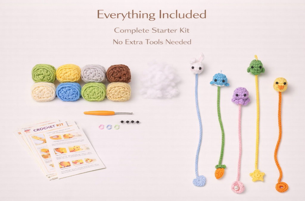 Animal Bookmark Crochet Kit for Beginners, 6 Pack with Video – TIKA