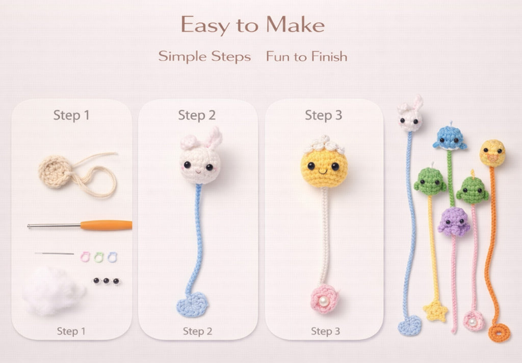 Animal Bookmark Crochet Kit for Beginners, 6 Pack with Video – TIKA