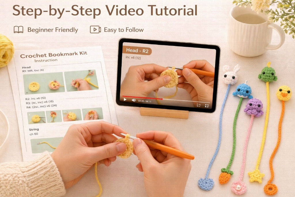 Animal Bookmark Crochet Kit for Beginners, 6 Pack with Video – TIKA