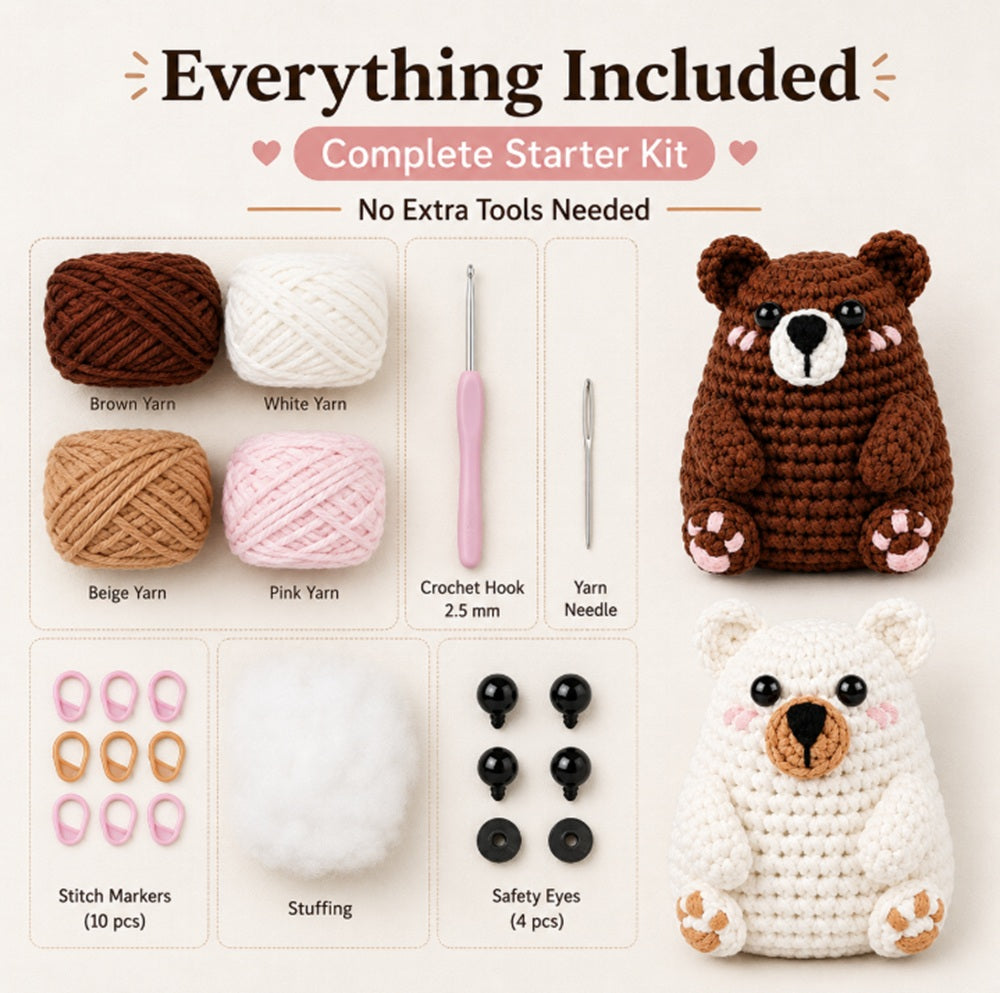 Polar & Brown Bear Crochet Kit for Beginners with Video – TIKA