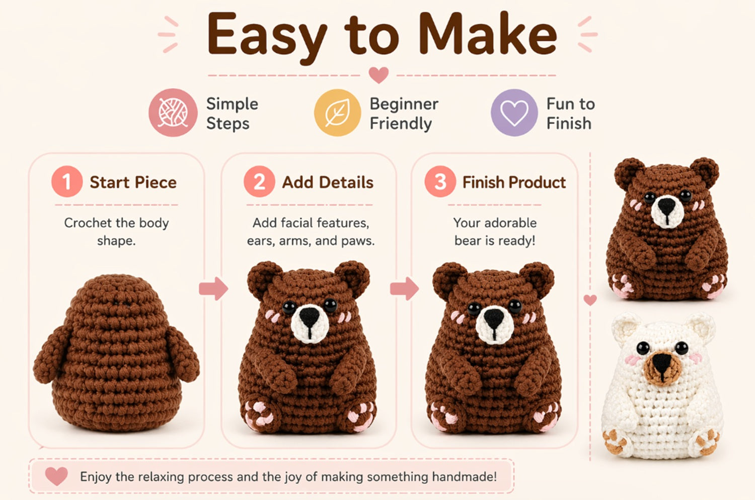 Polar & Brown Bear Crochet Kit for Beginners with Video – TIKA
