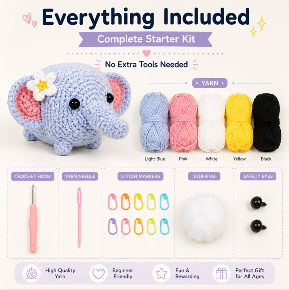Elephant Crochet Kit for Beginners with Video Tutorial – TIKA