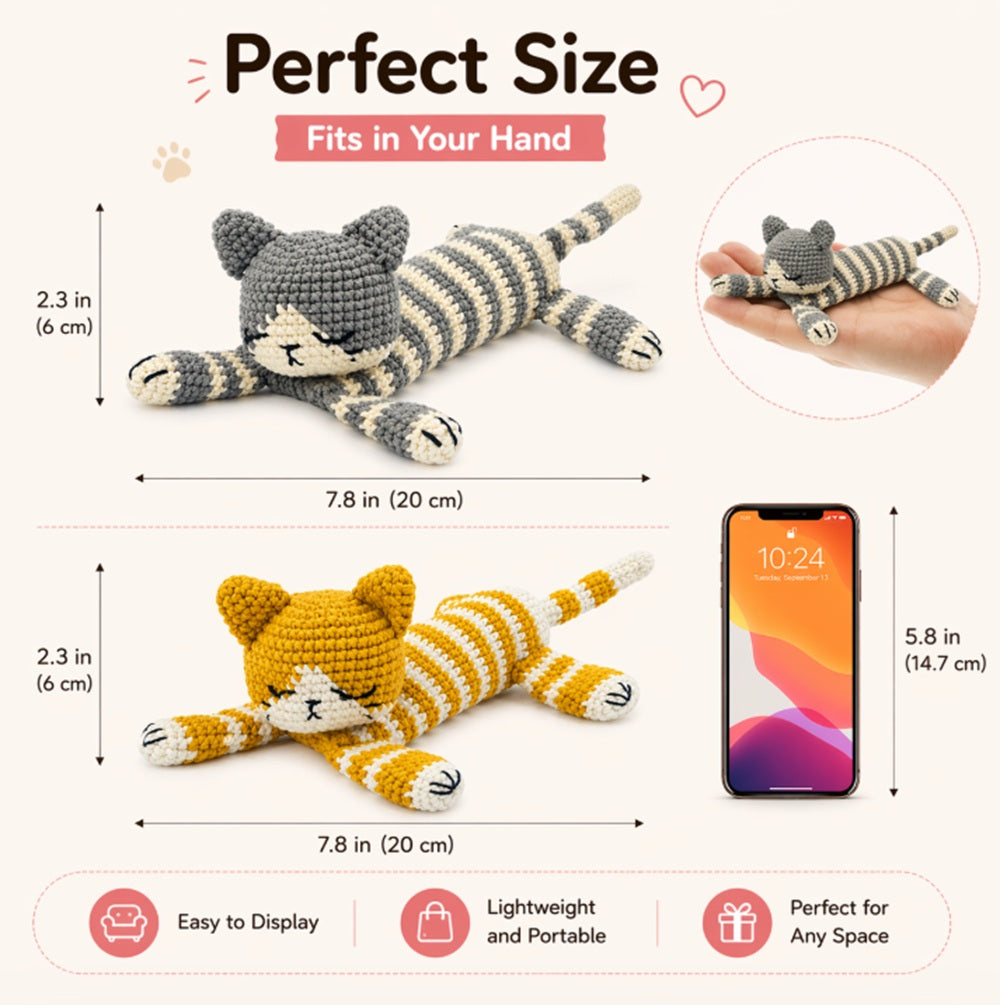 Sleeping Cat Crochet Kit for Beginners, 2 Pack with Video – TIKA