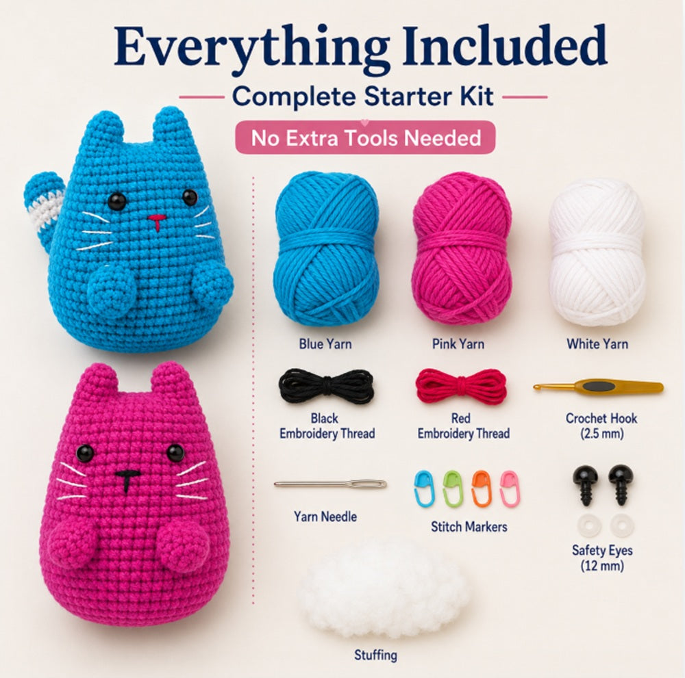 Munchkin Cat Crochet Kit for Beginners, 2 Pack with Video – TIKA