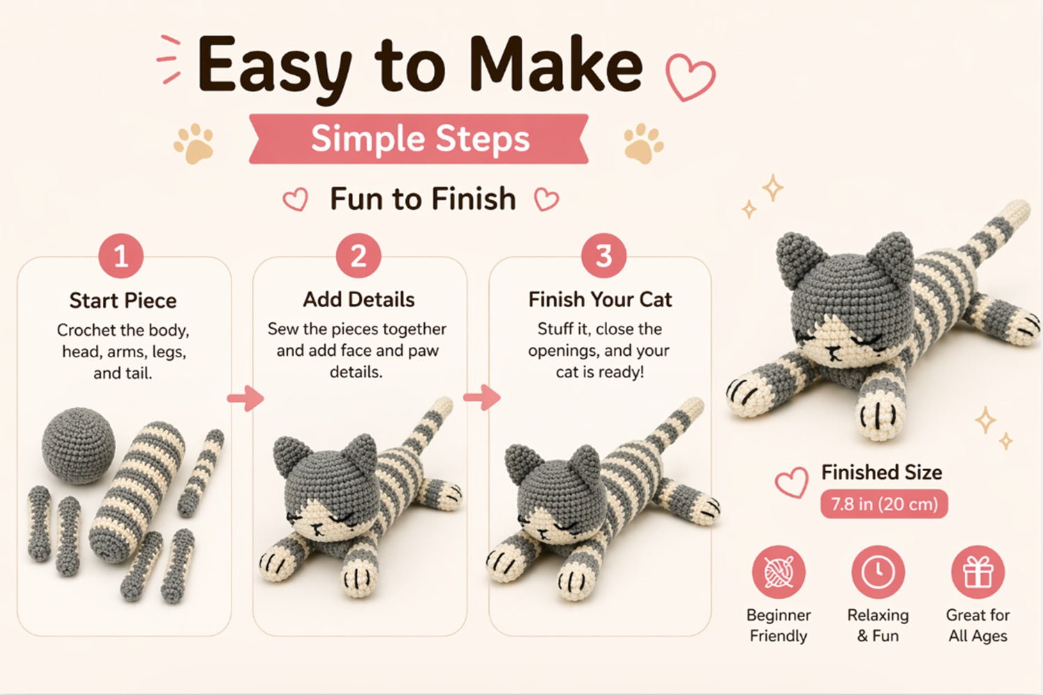 Sleeping Cat Crochet Kit for Beginners, 2 Pack with Video – TIKA