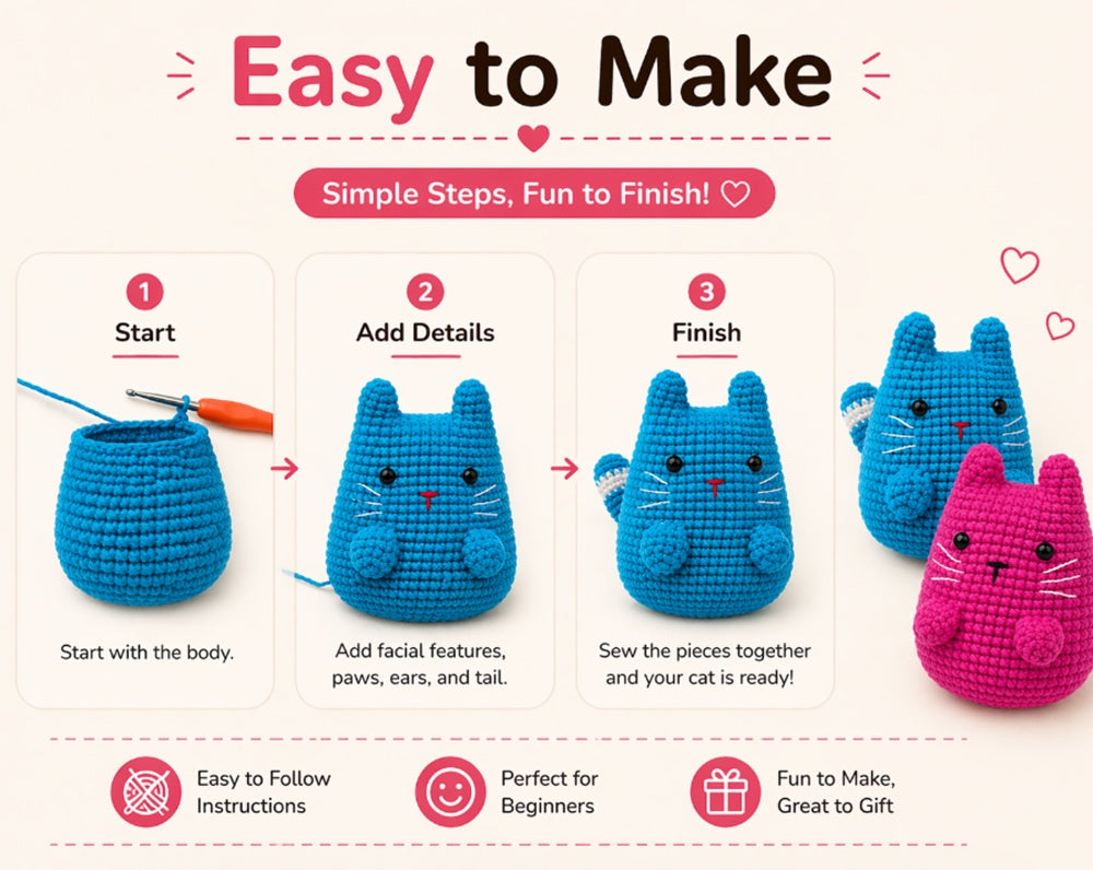 Munchkin Cat Crochet Kit for Beginners, 2 Pack with Video – TIKA