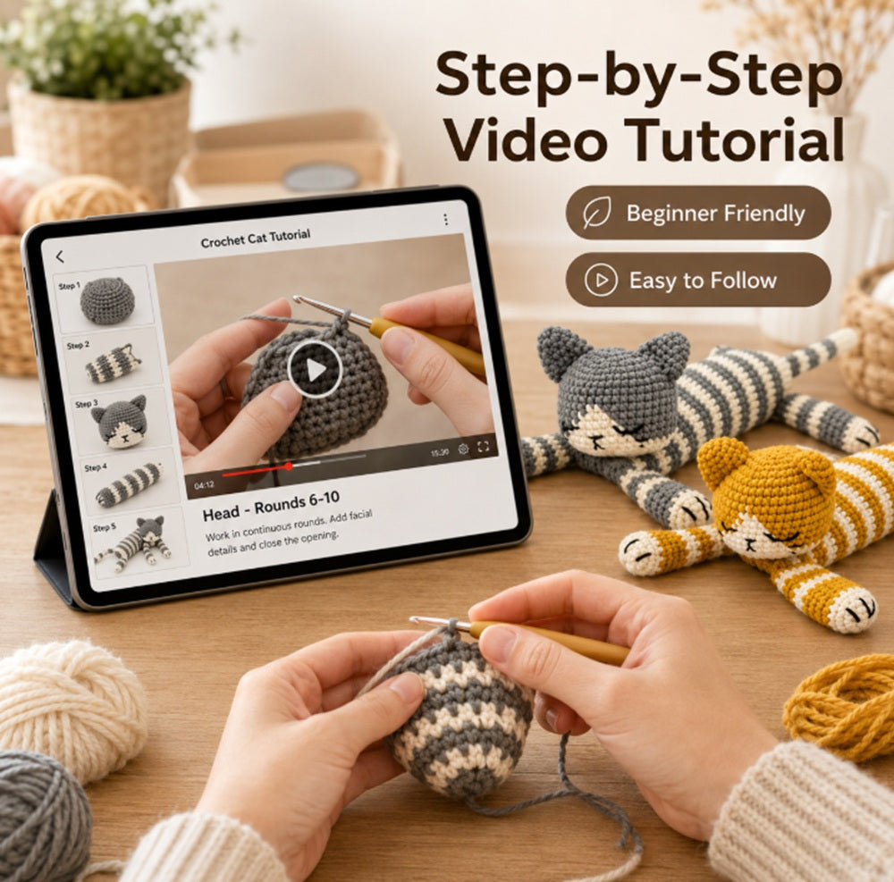 Sleeping Cat Crochet Kit for Beginners, 2 Pack with Video – TIKA